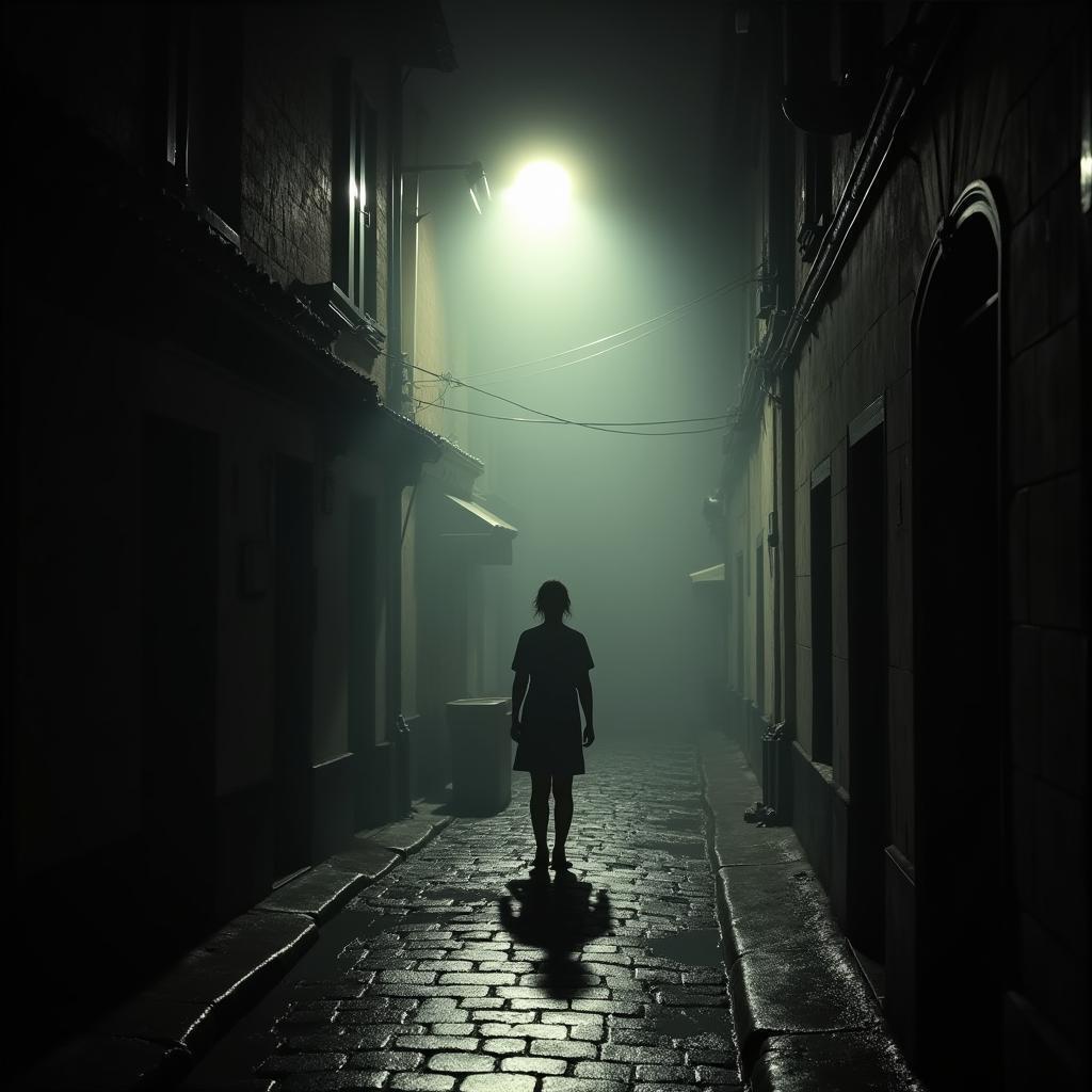 Lone Figure Beneath a Misty Streetlight