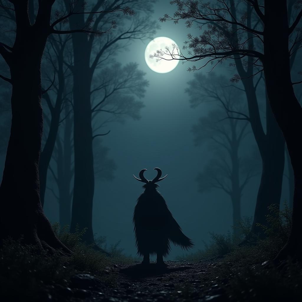 Tengu Haunting the Moonlit Forest