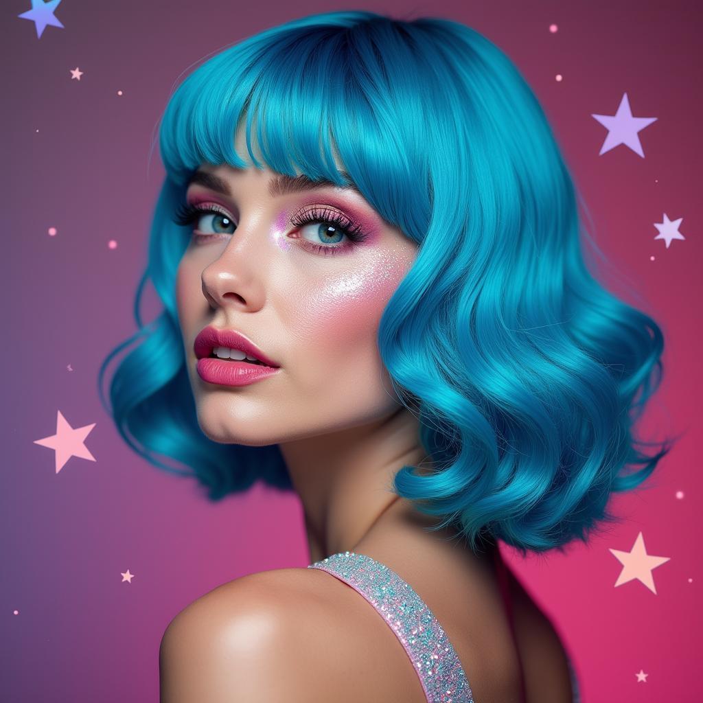 Electric Blue Haired Muse Among Stars