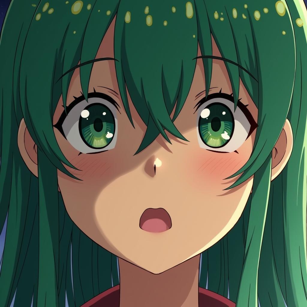 Green Haired Dreamer With Starlit Eyes