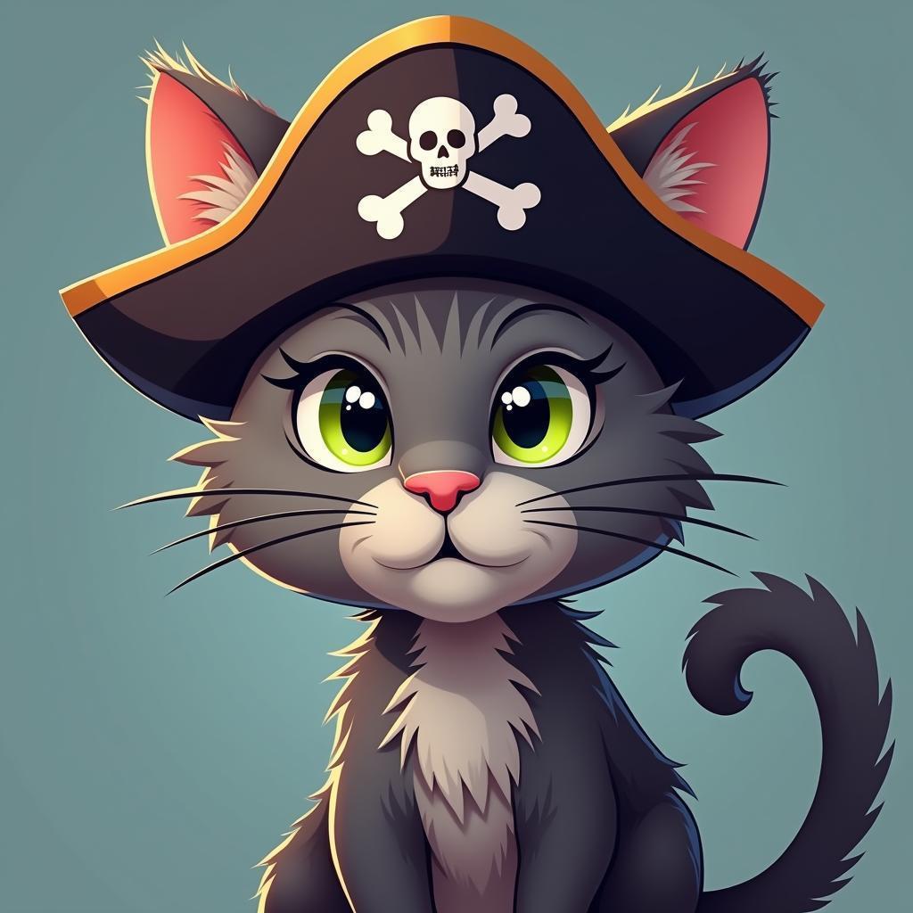 Persian Cat Pirate in Sleek Vector Style