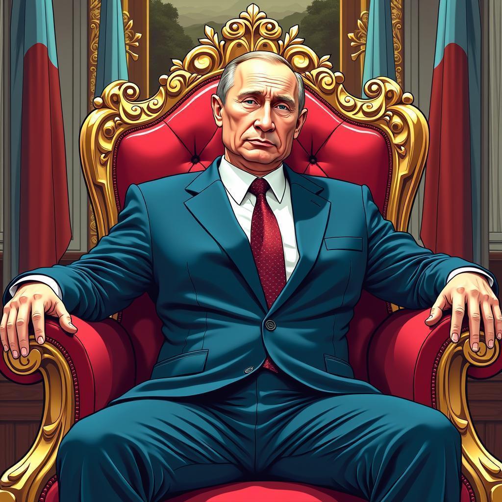Putin Enthroned in Whimsical Manga Satire