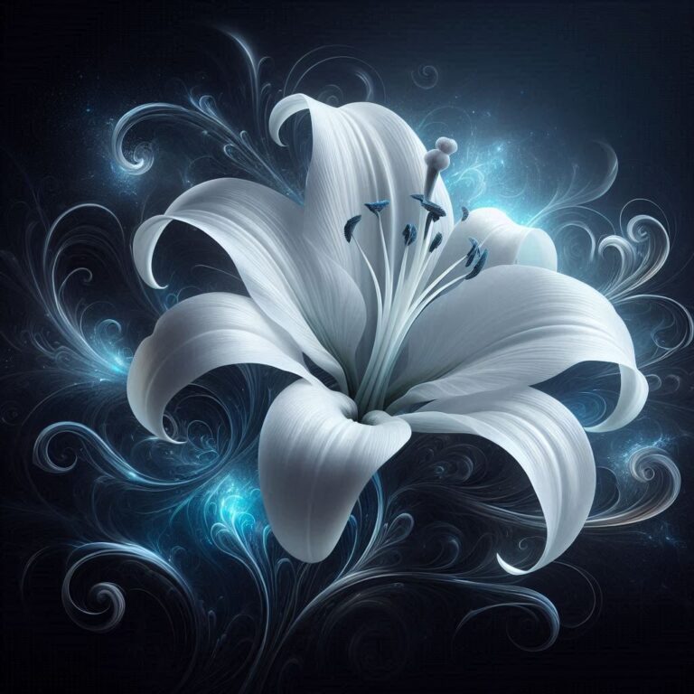 Ethereal White Lily with Blue Glow