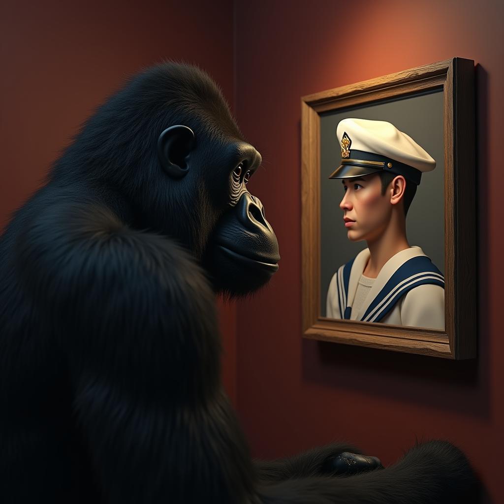 Gorilla Contemplating a Sailor's Portrait
