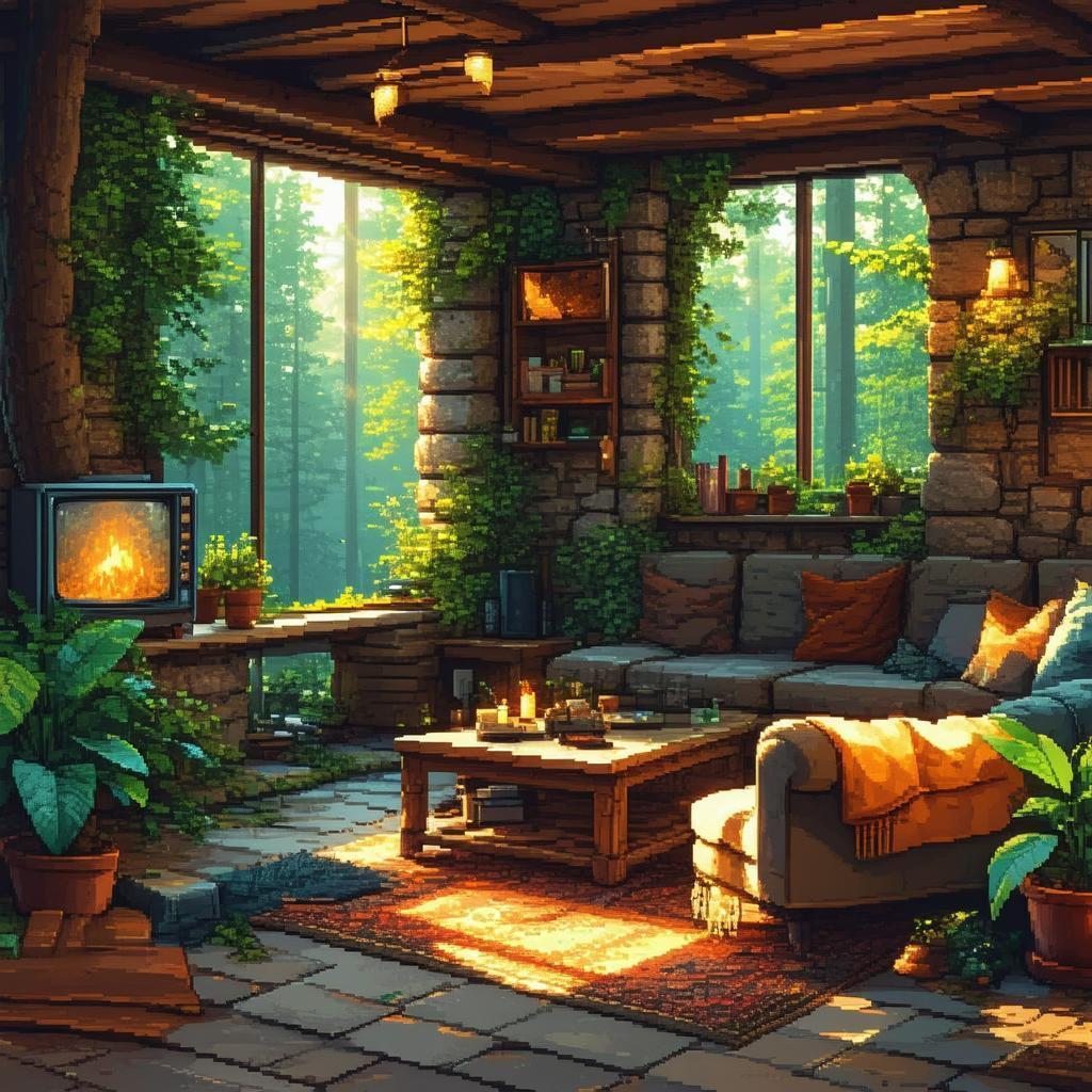 Cozy Pixel Living Room With Forest View