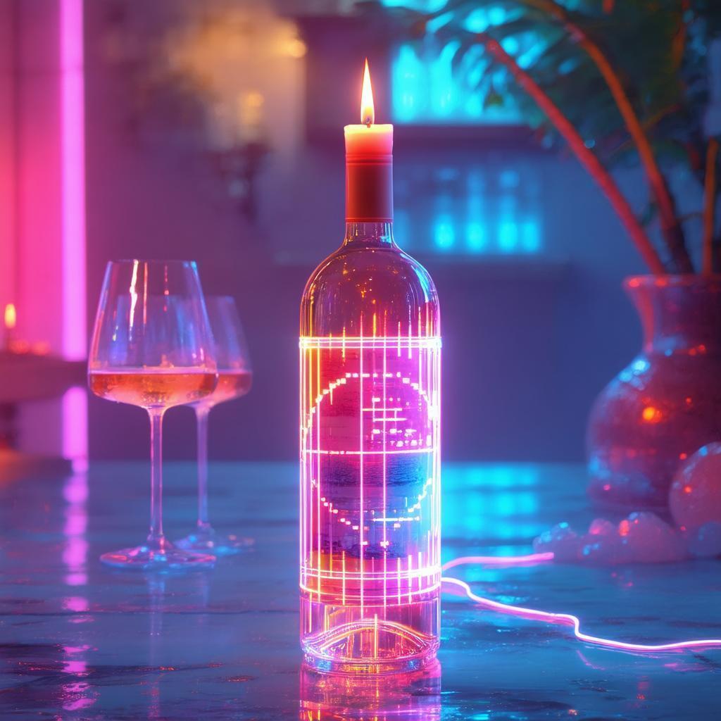 Neon Wine Bottle in Vaporwave Dreamscape