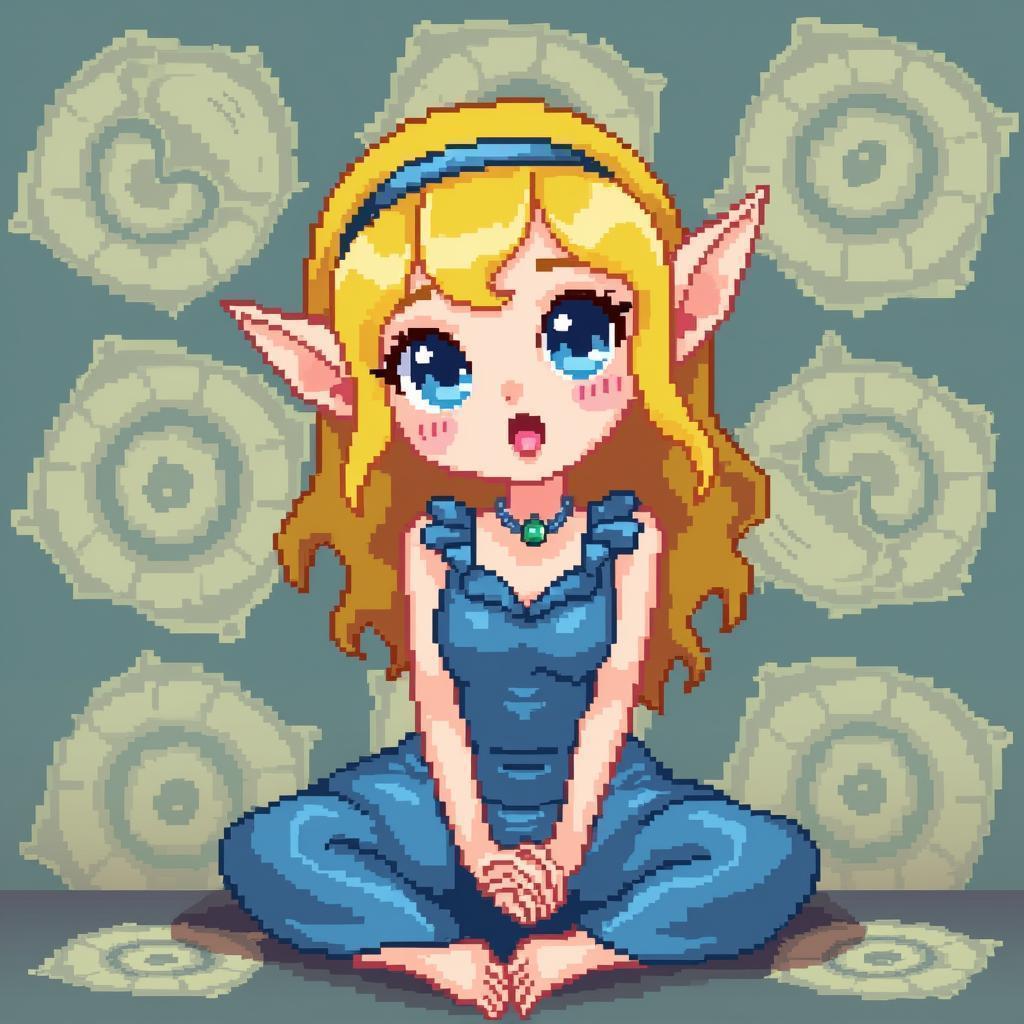 Eight Bit Elf Maiden With Pixel Flowers
