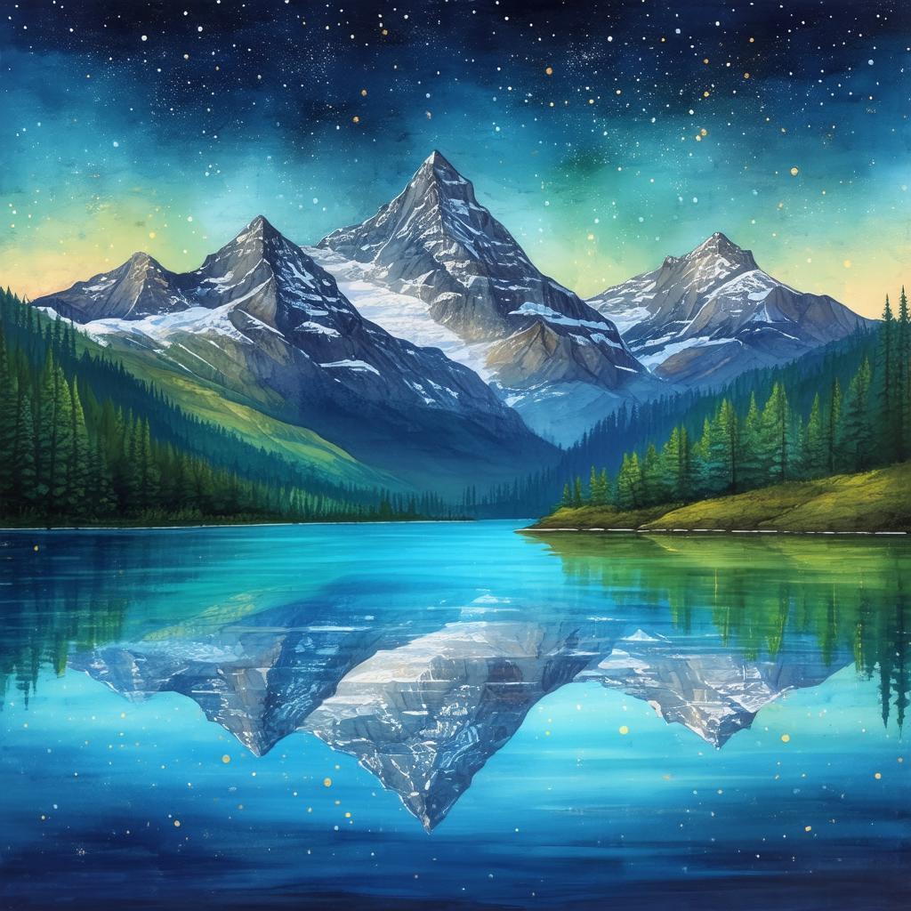 Starlit Mountain Lake in Whimsical Animation