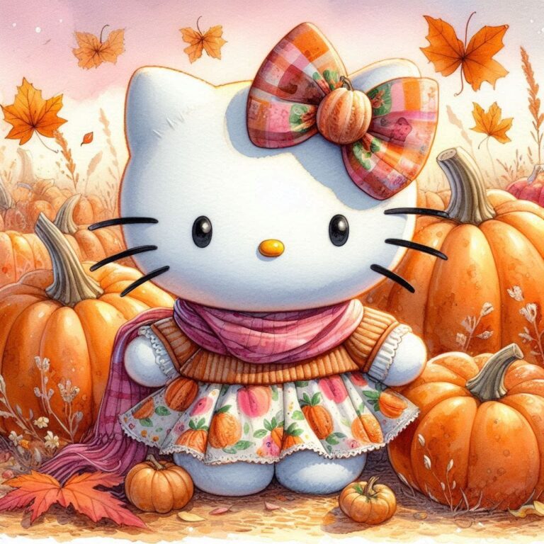 Hello Kitty in Autumn Dress at Pumpkin Patch