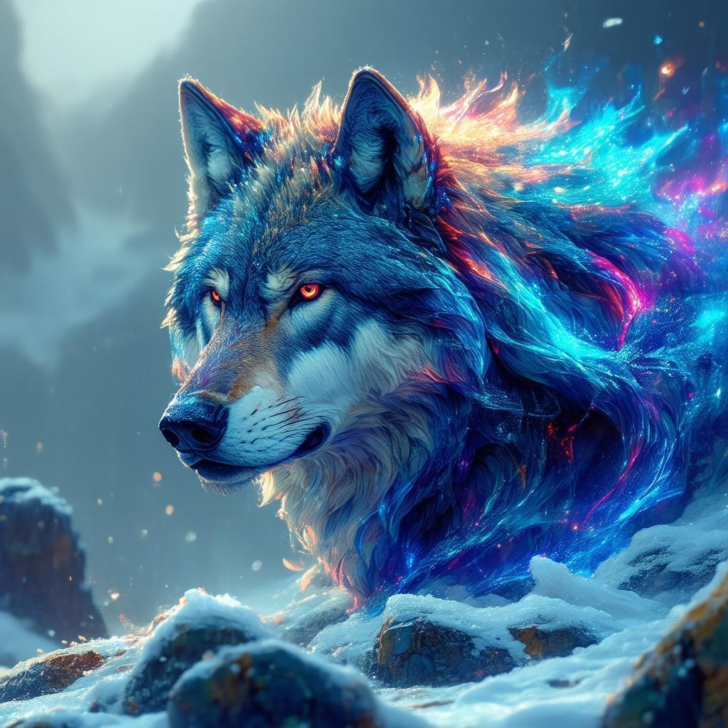 Calm Dire Wolf in Painterly Fantasy