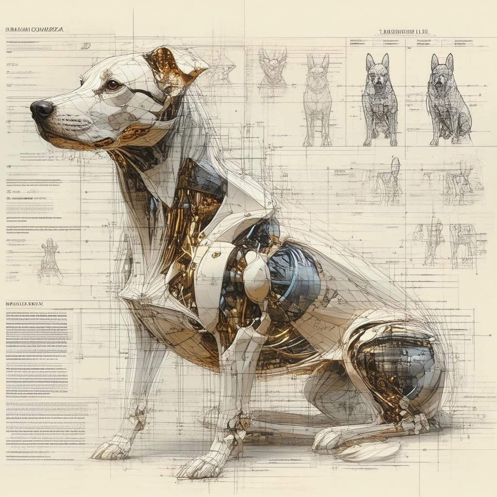 Fantasy Dog in Precise Technical Lines