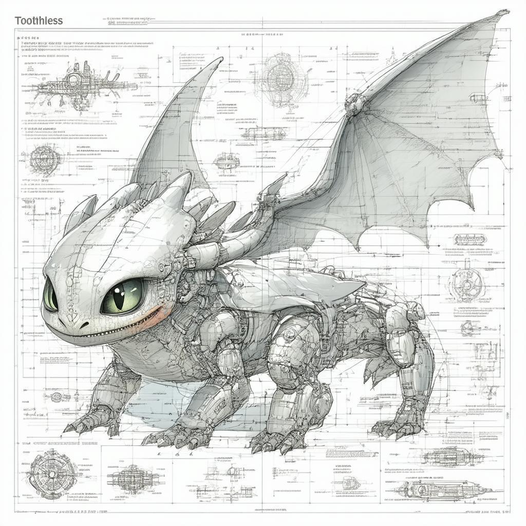 Technical Blueprint of Toothless the Dragon