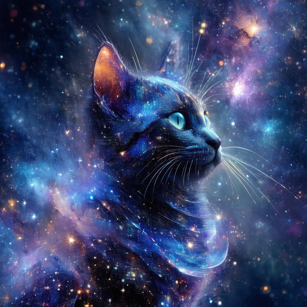 Sleek 3D Cat Among the Stars