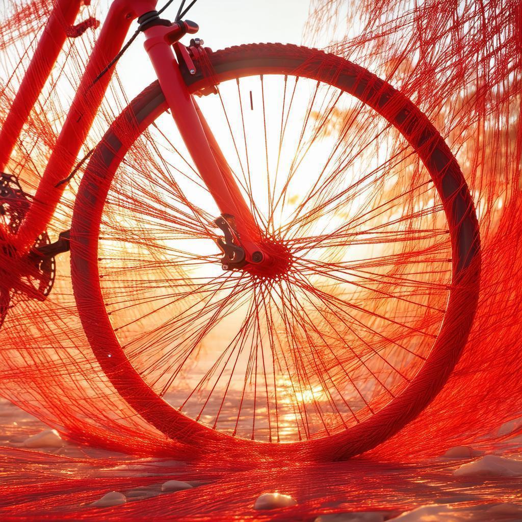 Bicycle Wheel Woven From Red Yarn