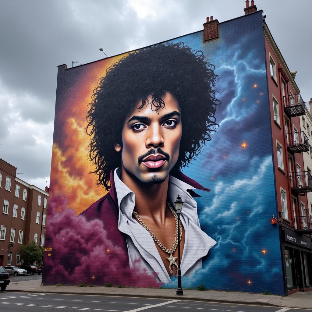 Romantic Prince Mural Under Stormy Skies