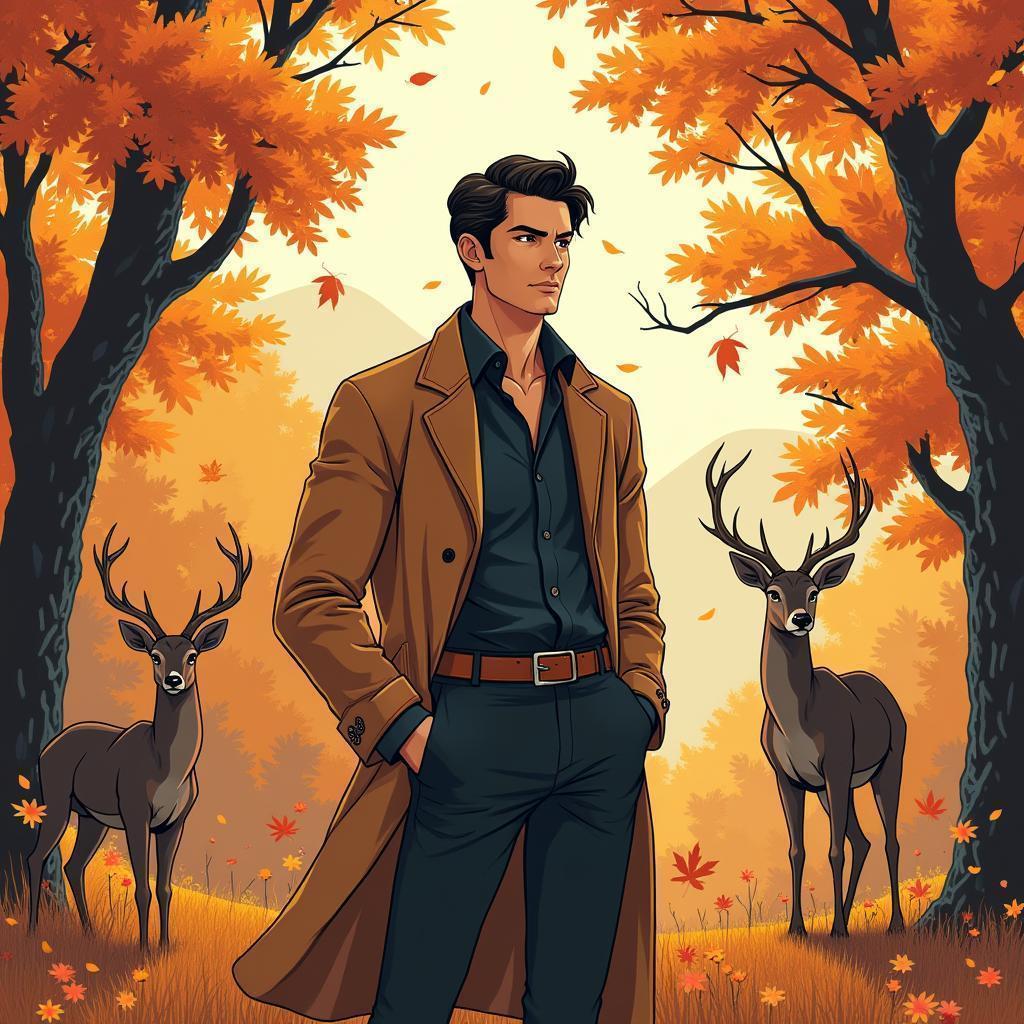 Stylish Man With Deer in Autumn Manga