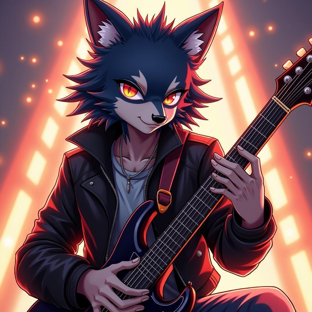 Werewolf Rockstar Shredding an Electric Guitar