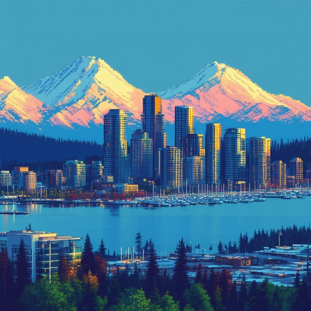 Vancouver Skyline in Retro Eight Bit