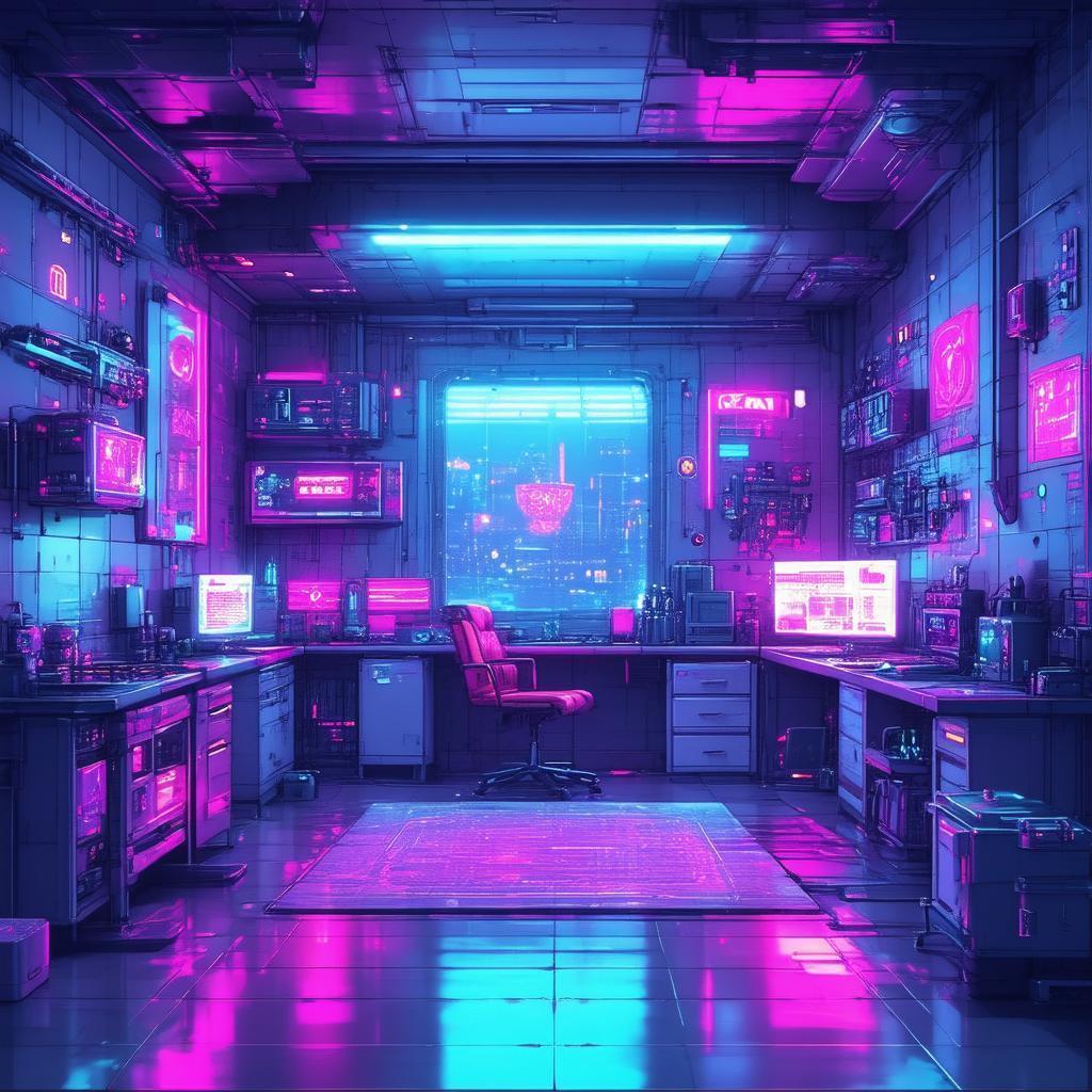 Cyberpunk Apartment in Neon Vector Lines