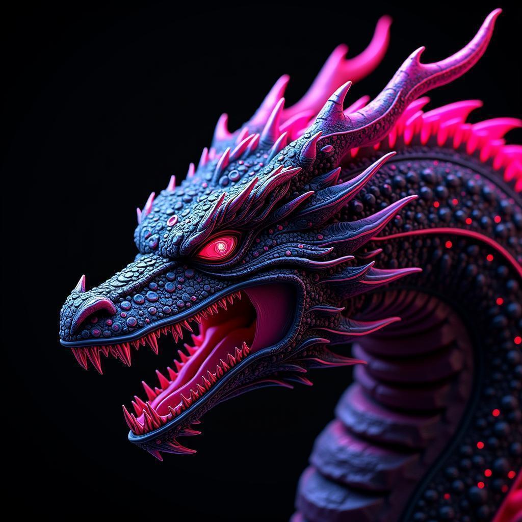 Magenta Circuit Dragon in Neon Closeup