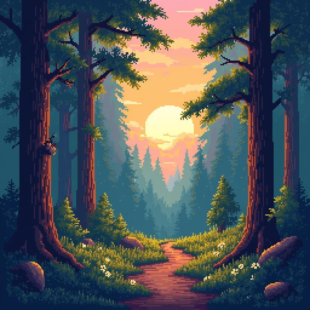 Golden Eight Bit Forest Clearing