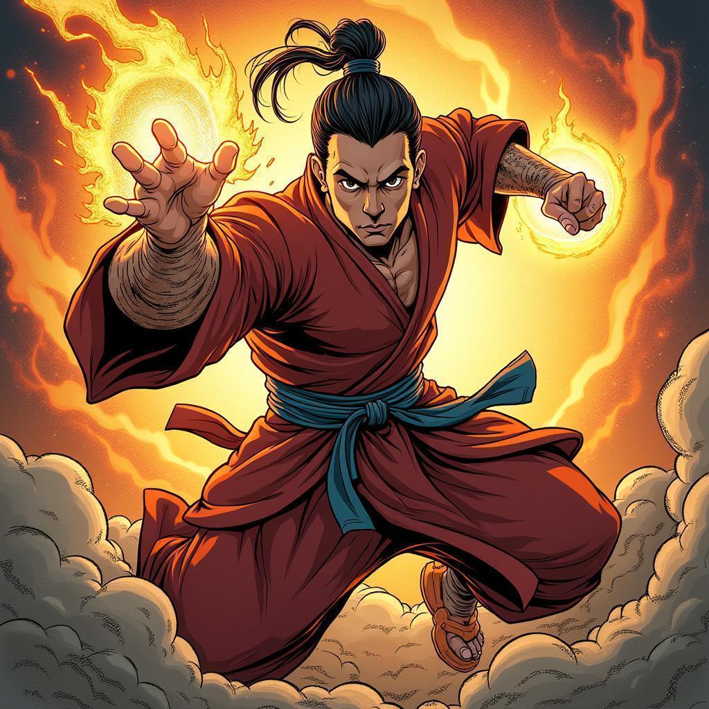 Superhuman Monk Radiating Energy Auras