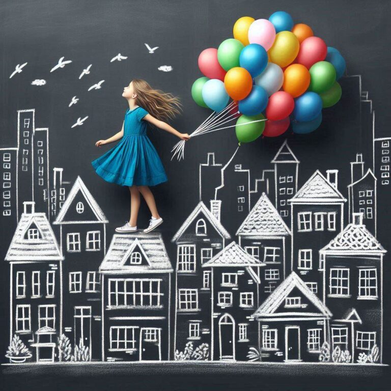 Girl in Blue Dress with Balloons