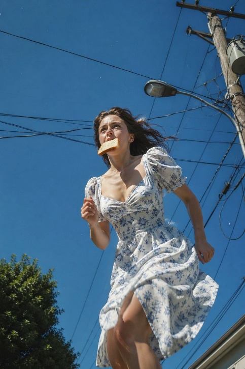 Russian Woman Running With Toast in Slow Motion