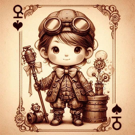 Steampunk Toddler Sketch on Playing Card