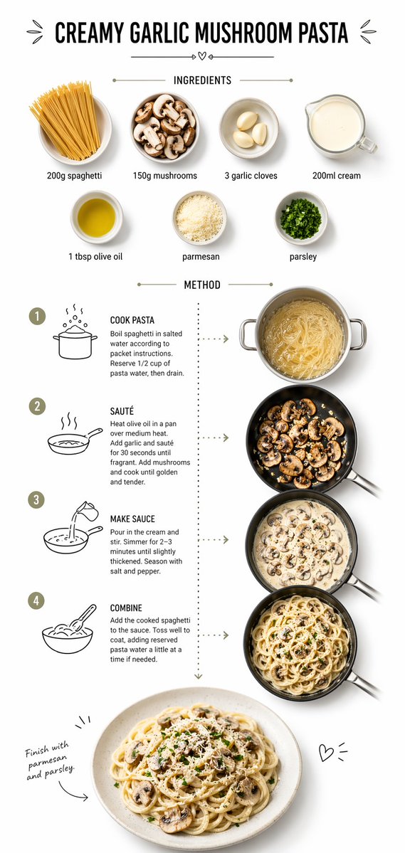 Step by Step Garlic Mushroom Pasta Recipe