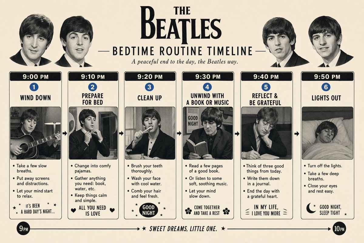 Beatles Style Bedtime Routine Timeline