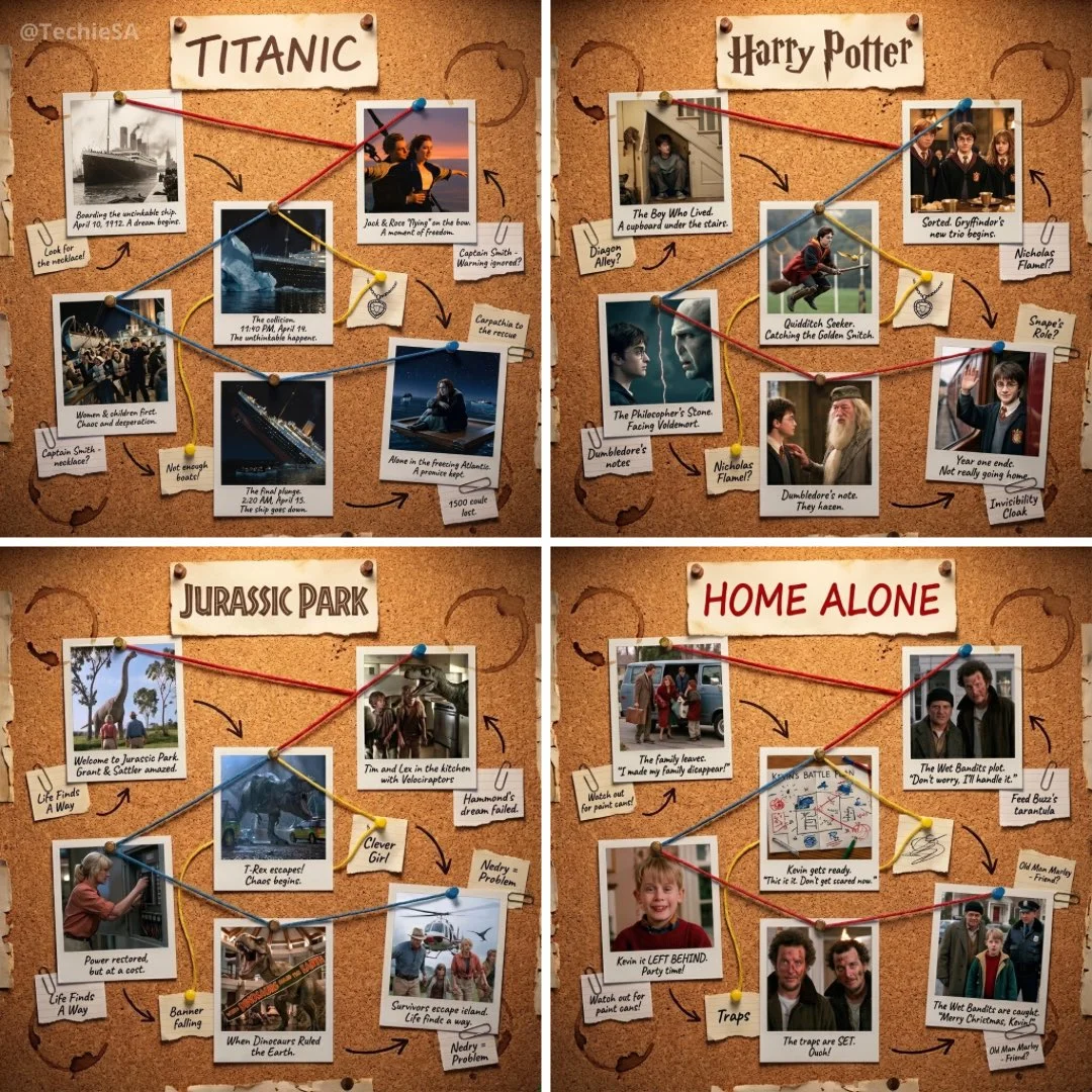 1080x1080 Cork-Board Layout Telling the Story of [MOVIE]