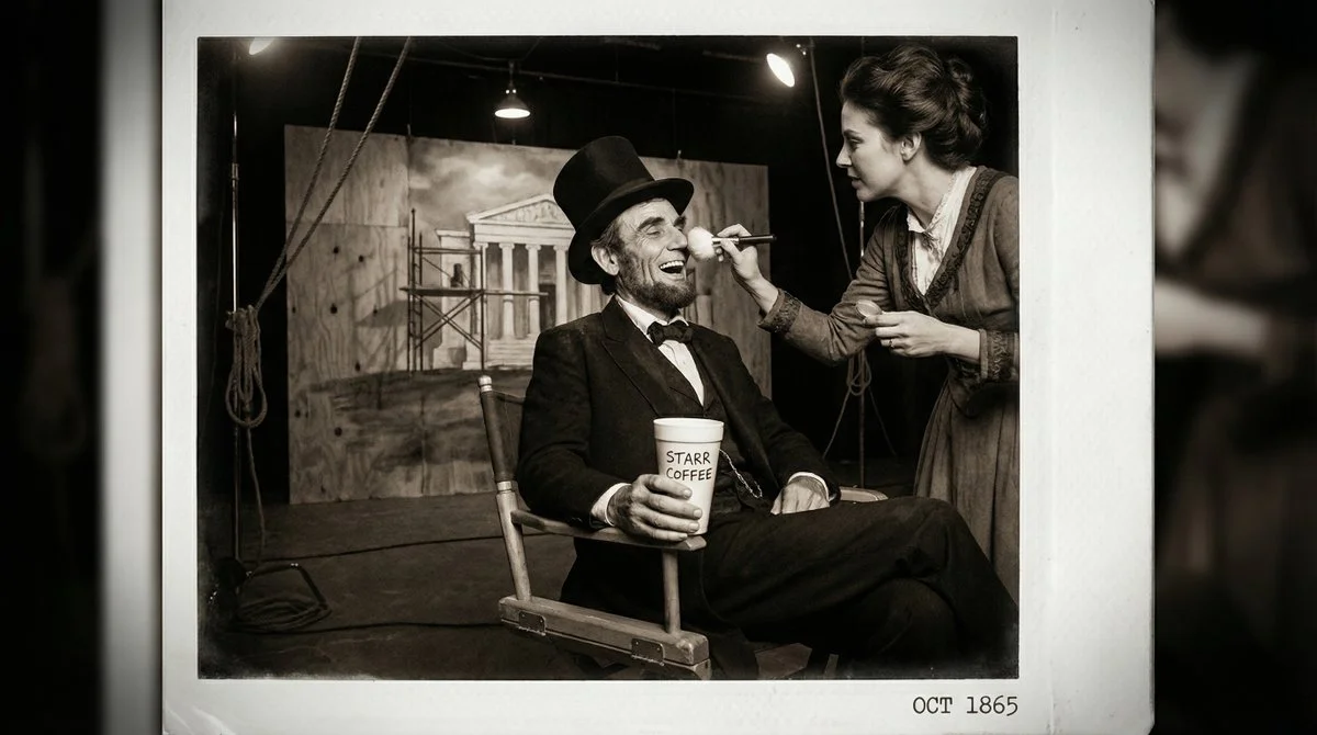 1865 Backstage Polaroid Photo of Abraham Lincoln Laughing
