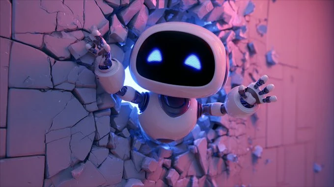 3D cartoon of a happy character breaking down an object with special ability, in Pixar style