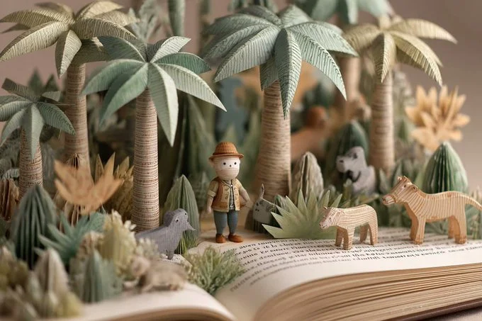3D Pop-up Book Illustration with Miniature Scene