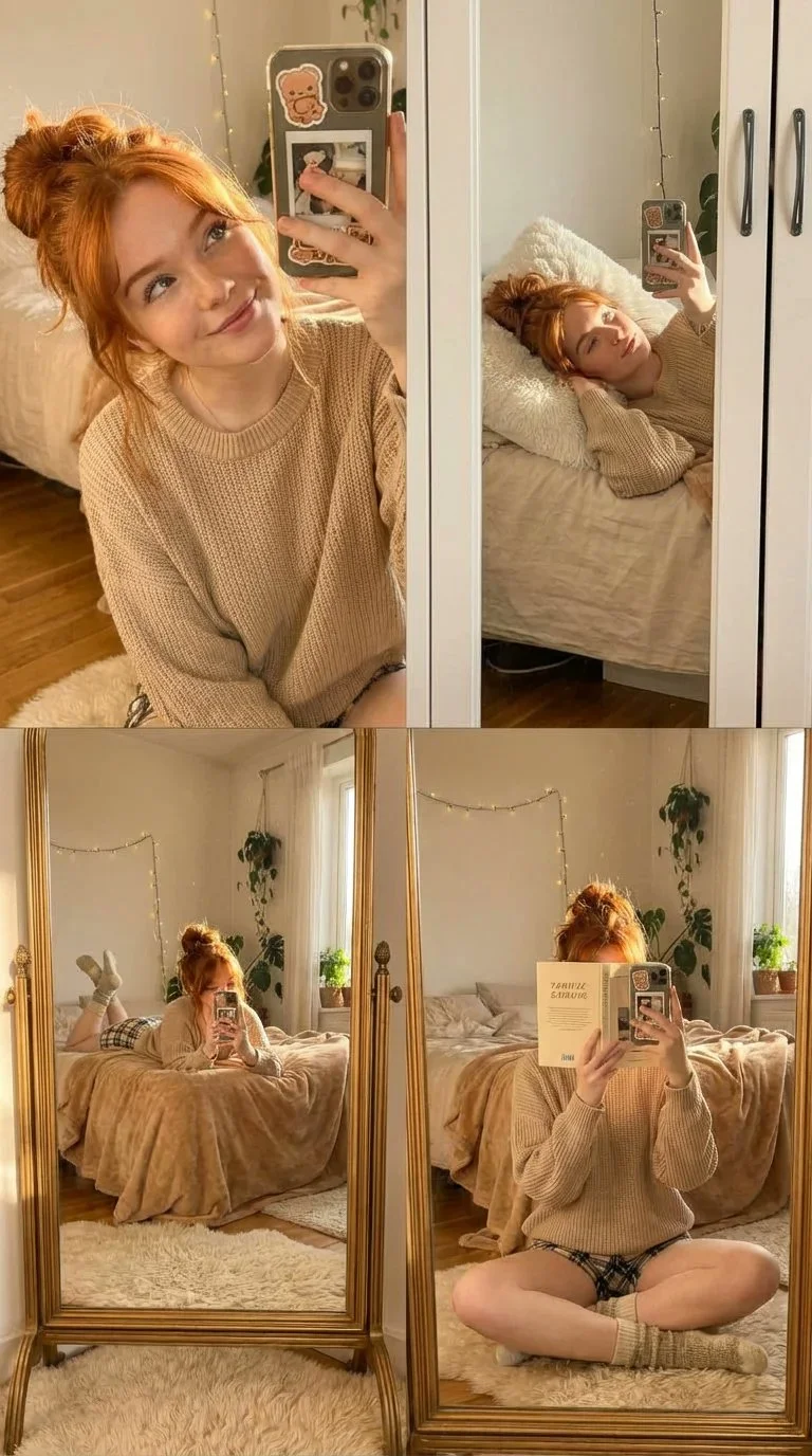 4-Panel Aesthetic Photo Collage in Sunlit Bedroom