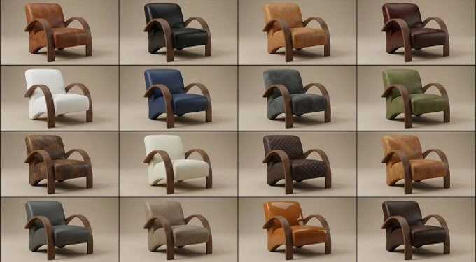 4x4 Grid of Identical 3D Object Renders with 16 Different Material Applications