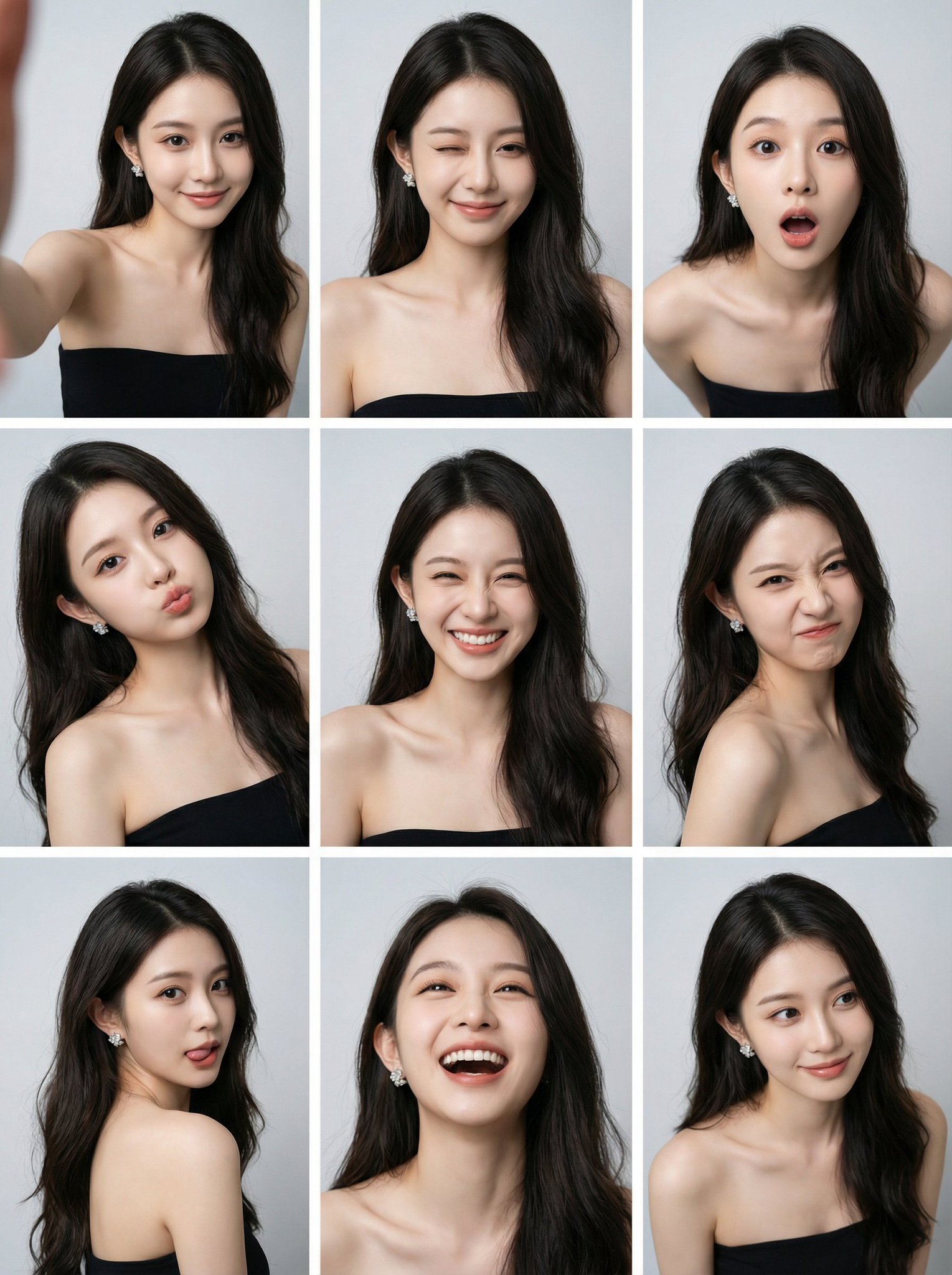 A 3x3 Photo Grid Collage of Glamorous Portraits