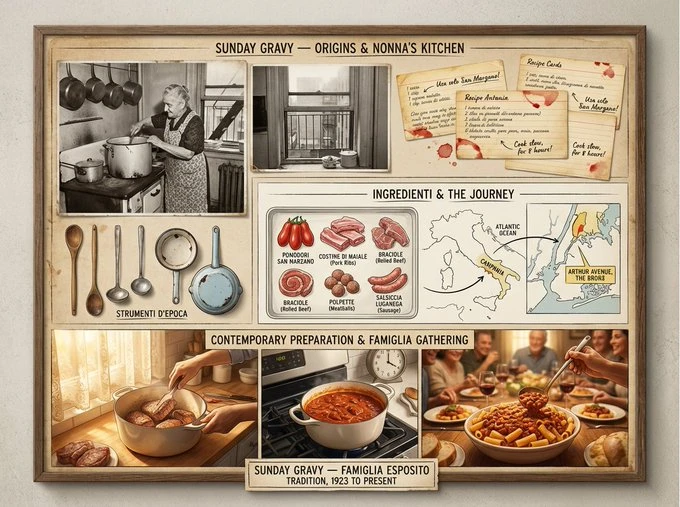 A culinary heritage board documenting [DISH] — [CULTURE / REGION / ERA]