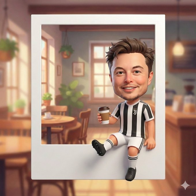 A cute 3D chibi-style cartoon character sitting on a white Polaroid photo frame