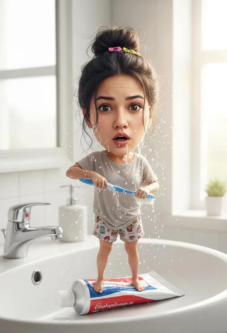 A whimsical, ultra-detailed 3D illustration of a cute toddler girl with an oversized head and big expressive e