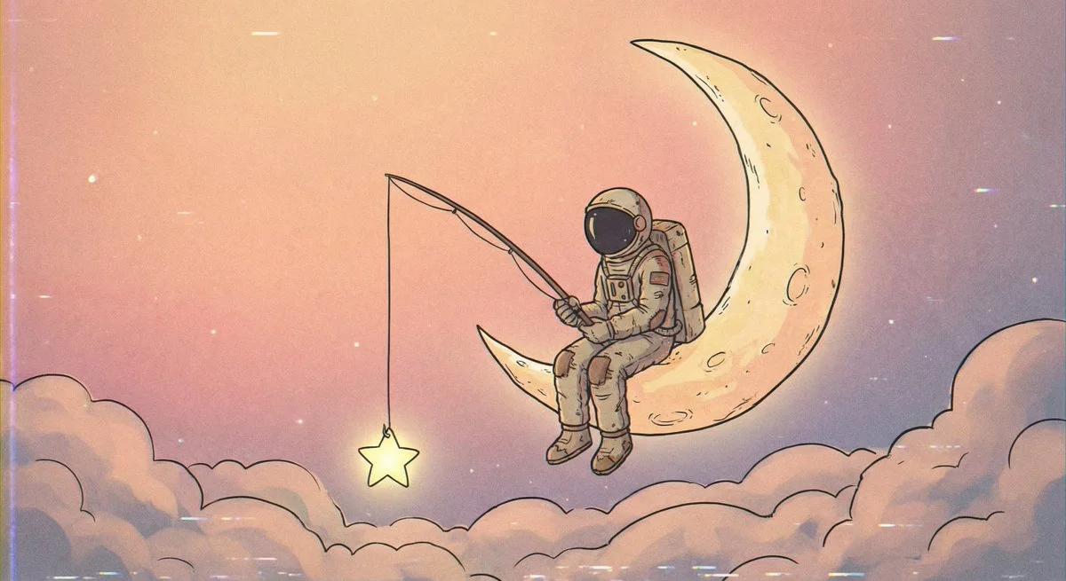 Astronaut Fishing at the Moon's Rim