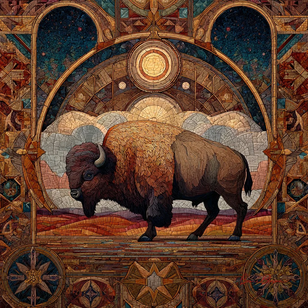 Bison Amidst Geometric Shapes