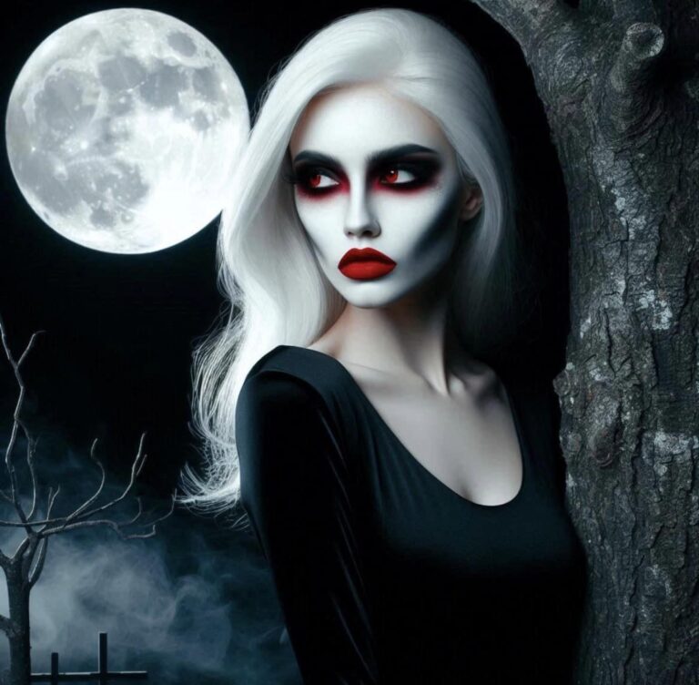 Ethereal female vampire in graveyard
