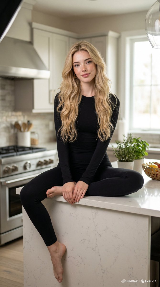 Blonde Model Modern Kitchen Portrait