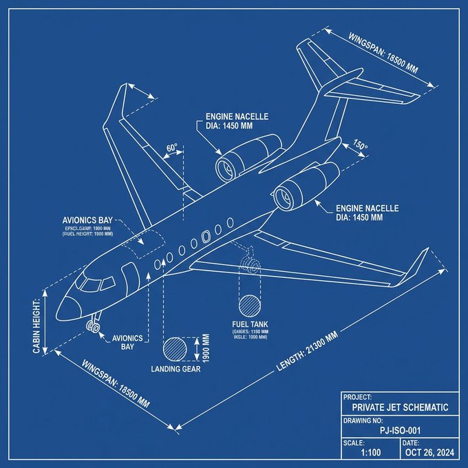Blueprint Style Technical Drawing