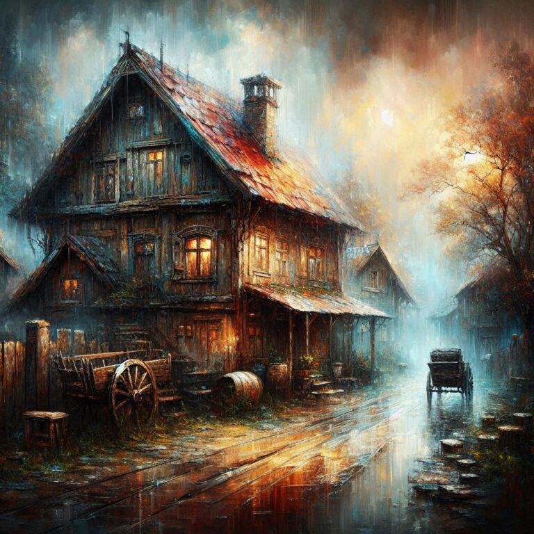 Fantasy art of a rainy day house