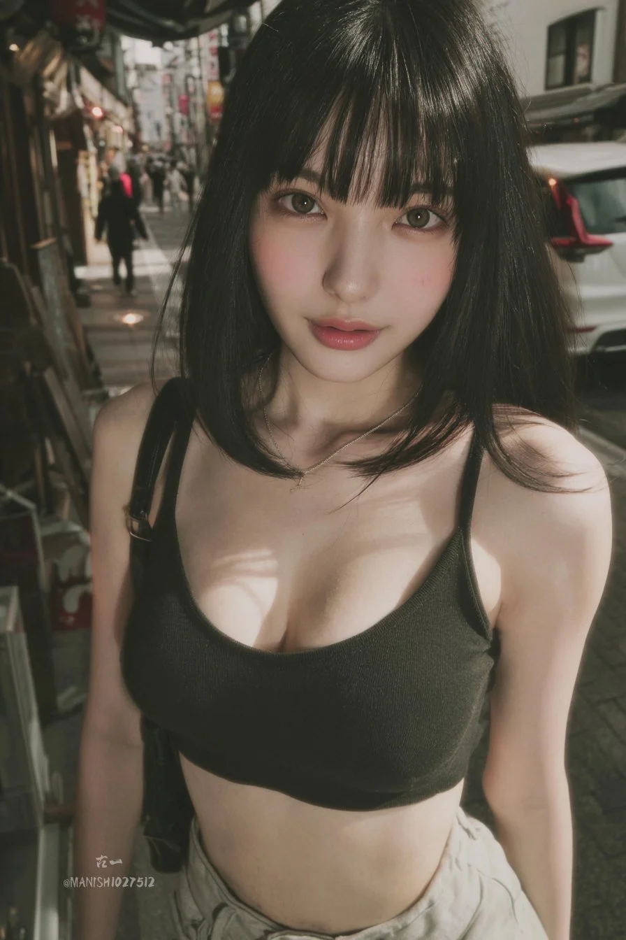 Candid Snapshot of a Young Woman in a Busy Tokyo Street