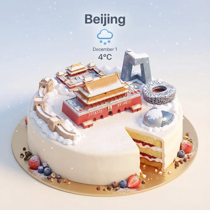 Cartoon Cityscape of [CityName] on a Circular Cream Cake