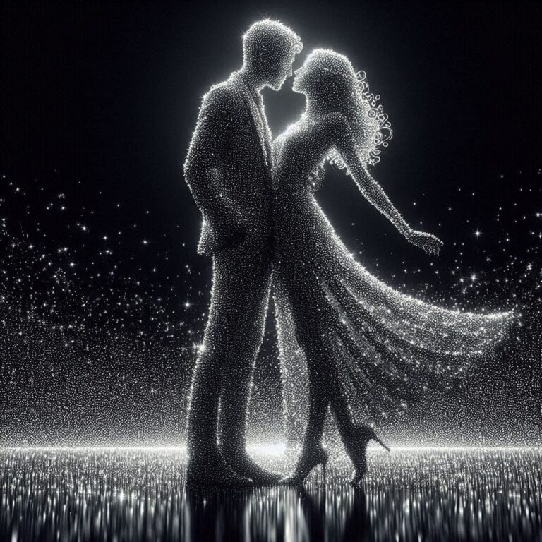 Couple silhouette of sparkles on black background
